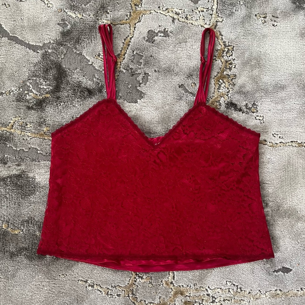 Rare vintage Victoria’s Secret 80s gold label cranberry-red lace lingerie cami